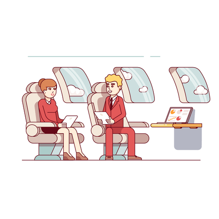 Businessmen siting in a business jet salonのイラスト素材