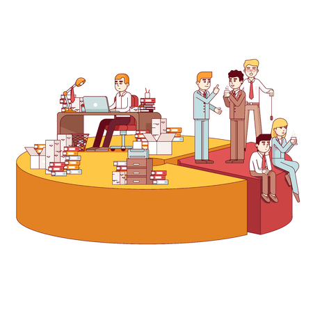 Businessmen working, taking break on big pie chartのイラスト素材