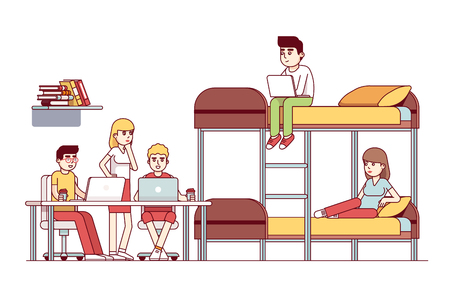 University students studying together in dorm roomのイラスト素材