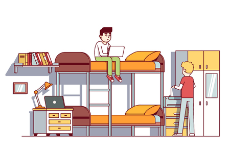 University students boys living in dorm roomのイラスト素材