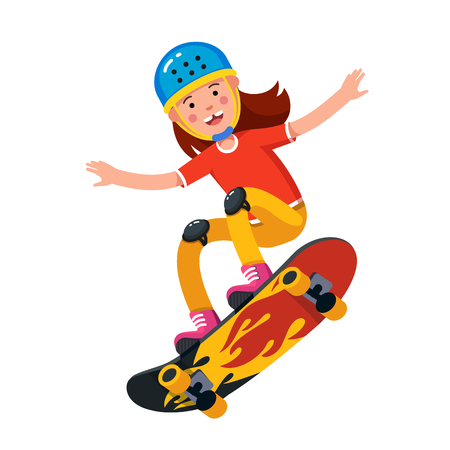 Teen boy in wearing helmet jumping on skateboardのイラスト素材