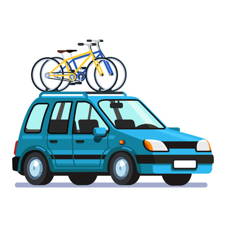 Wagon car with two bicycles mounted on roof rackのイラスト素材