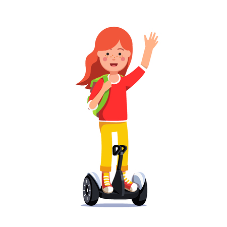 Girl riding a self-balancing gyroboard scooter Vector illustration.のイラスト素材
