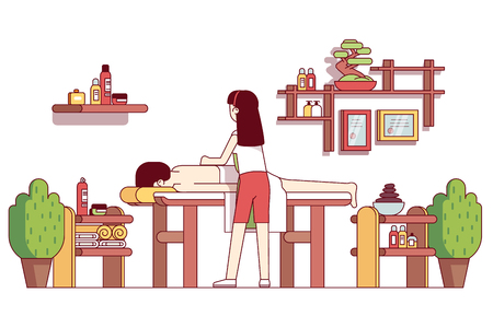 Spa salon massage therapist woman massaging manのイラスト素材