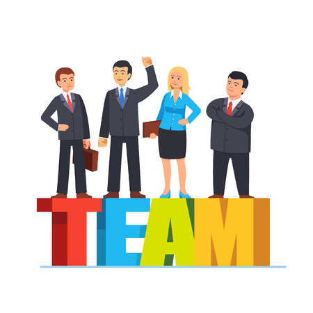 Business men standing on letters forming word teamのイラスト素材