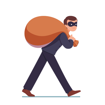 Businessman in mask carrying big sack with moneyのイラスト素材