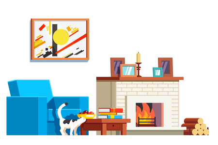 Living room furniture with armchair and fireplaceのイラスト素材