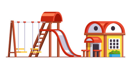 School playground with slide and swings for kidsのイラスト素材