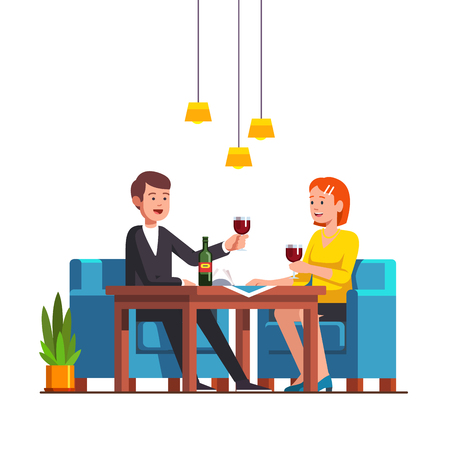 Loving family couple sitting at restaurant tableのイラスト素材