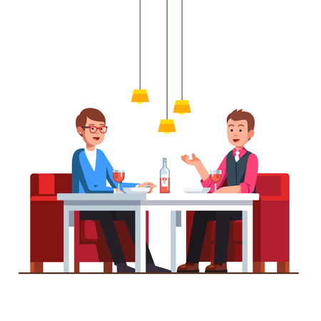 Loving homosexual couple sitting at restaurant tableのイラスト素材