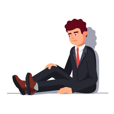 Depressed business man sitting leaning on wallのイラスト素材