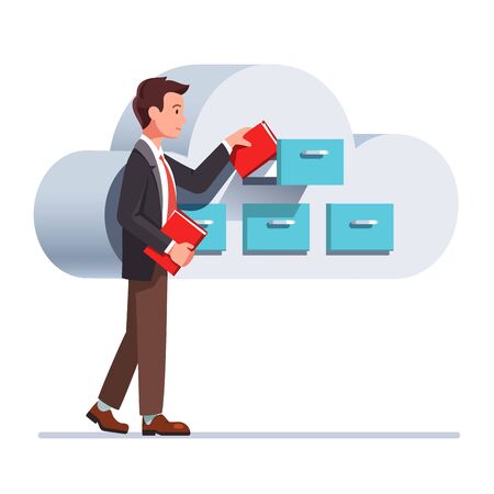 Business man putting file folders in the cabinetのイラスト素材