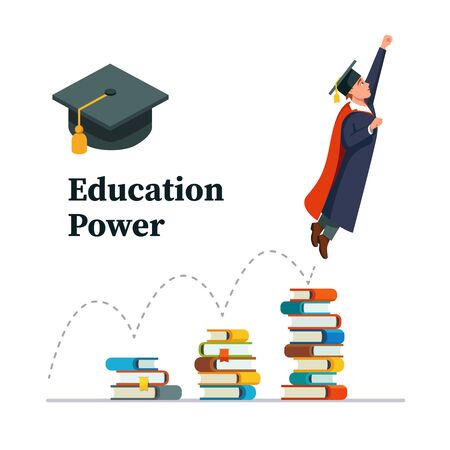 Graduated student in role of super man jumping upのイラスト素材