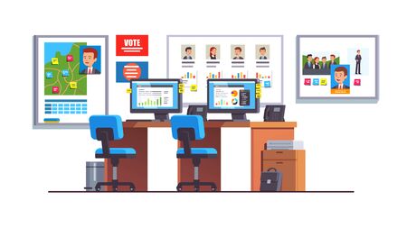 Election race campaign headquarters with map, deskのイラスト素材