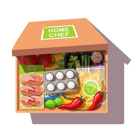 Various ingredients meal kit in open cardboard boxのイラスト素材