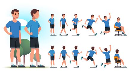 Young healthy sportsman person poses, actions setのイラスト素材
