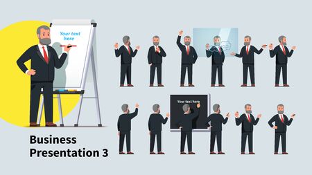 Business teacher man giving lecture poses setのイラスト素材
