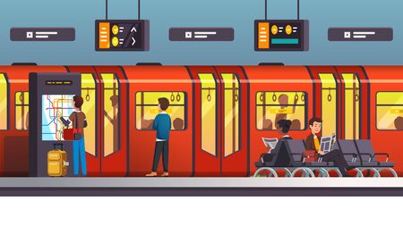 City underground subway transit station with trainのイラスト素材