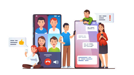Video group conference call on phone screensのイラスト素材
