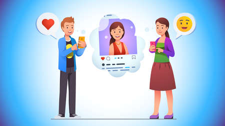 Man giving like love heart to social network postのイラスト素材