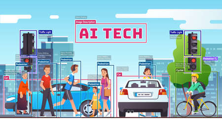 City crossing through eyes of AI computer visionのイラスト素材