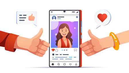 Man and woman hands giving thumb up gesture likeのイラスト素材