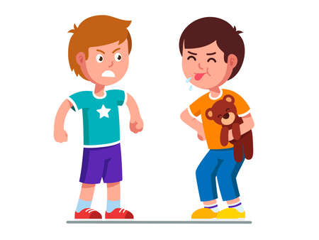 Naughty kid showing tongue teasing angry boyのイラスト素材