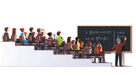 Professor writing formula on big class blackboardのイラスト素材