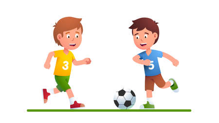 Boys playing soccer game together. Junior footballのイラスト素材