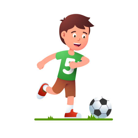 Boy playing soccer game. Kid in football uniformのイラスト素材