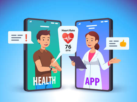 Patient talking to doctor using phone video callのイラスト素材