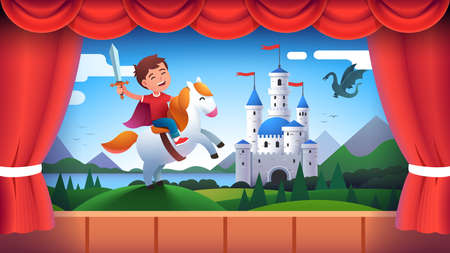 Boy kid actor role of medieval castle knightの写真素材