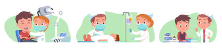Doctors kids treating ill patients in hospital setのイラスト素材