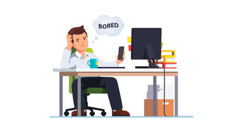 Employee at office work pass time with smartphoneのイラスト素材