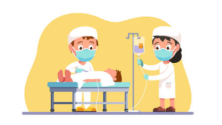 Surgeon performing operation on ill manのイラスト素材