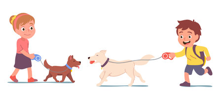 Children cartoon character walking dog pet friendのイラスト素材