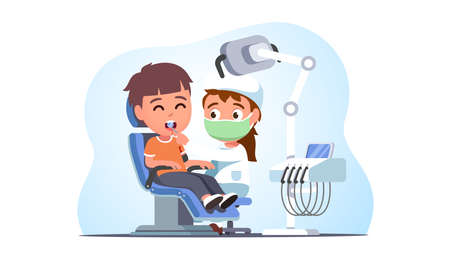 Patient kid, visiting dentist in dental clinicのイラスト素材