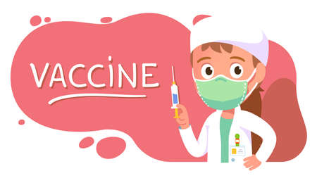 Doctor holding syringe with  vaccineのイラスト素材