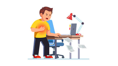 Man suffering sudden heart attack at workplaceのイラスト素材