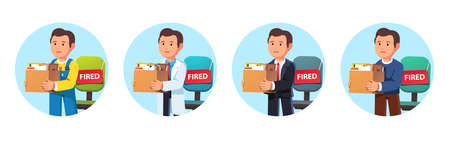 Just fired worker. Dismissed employee holding boxのイラスト素材