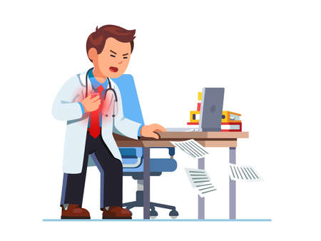 Doctor suffering sudden heart attack at workplaceのイラスト素材