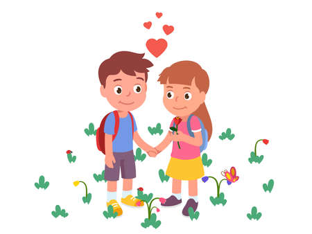 Kids couple looking at each other with loveのイラスト素材