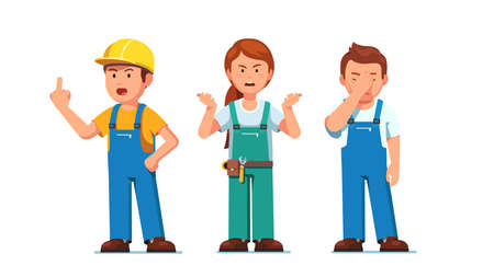 Engineer and builder workers in hard hat arguingのイラスト素材