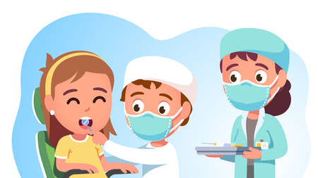 Patient kid visiting dentist. Dental checkupのイラスト素材