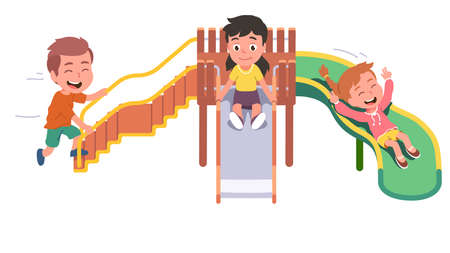 Happy boy, girls kids having fun on playgroundのイラスト素材