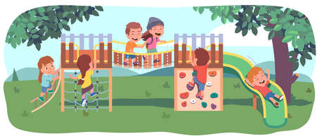 Big children playground. Happy kids having funのイラスト素材