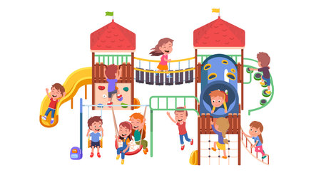 Big children playground. Enjoying playing activityのイラスト素材