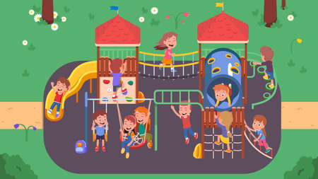 Big children park playground. Enjoying activity.のイラスト素材