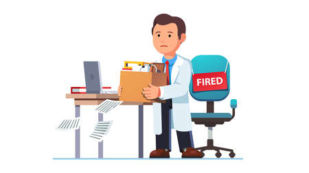 Just fired medical worker man holding boxのイラスト素材