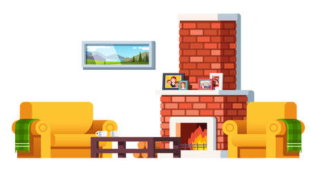 Home red brick fireplace interiorのイラスト素材